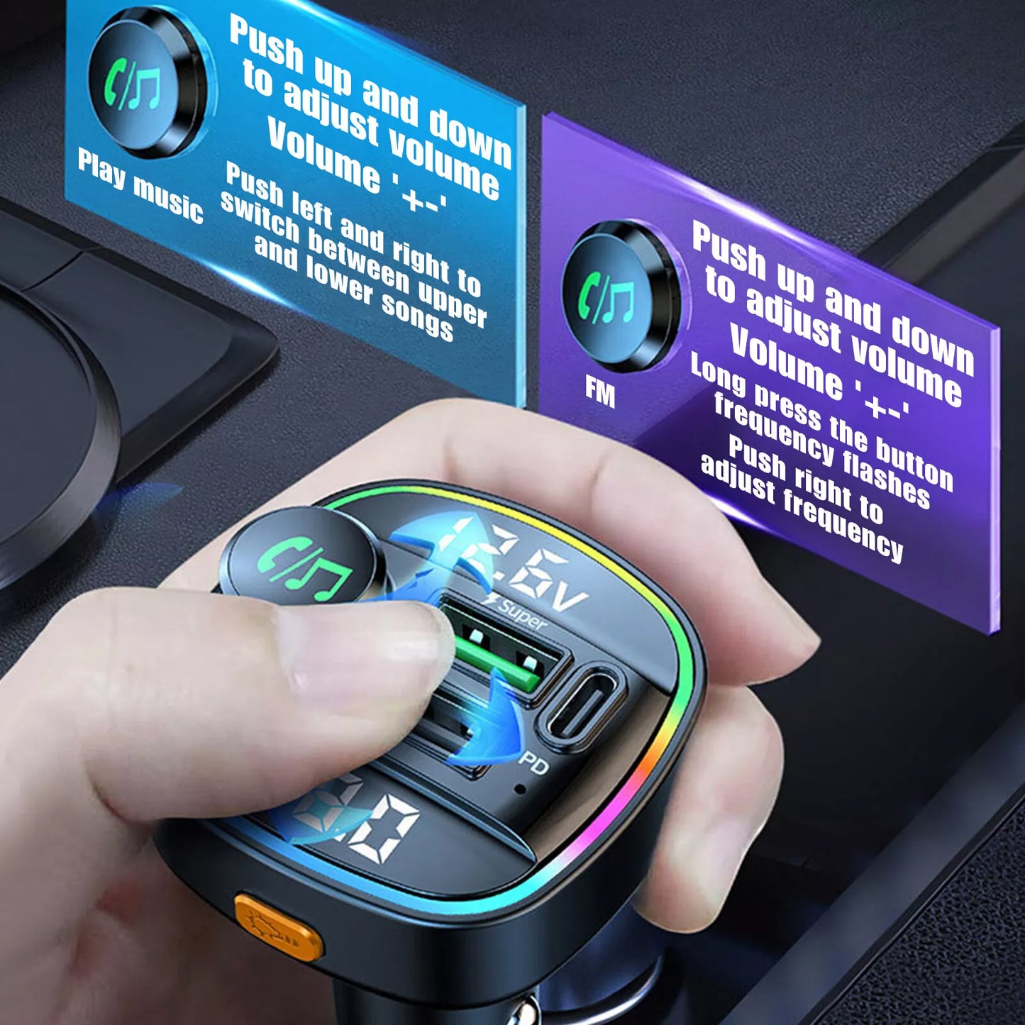 Bluetooth 5.0 Car FM Transmitter with PD Fast Charger