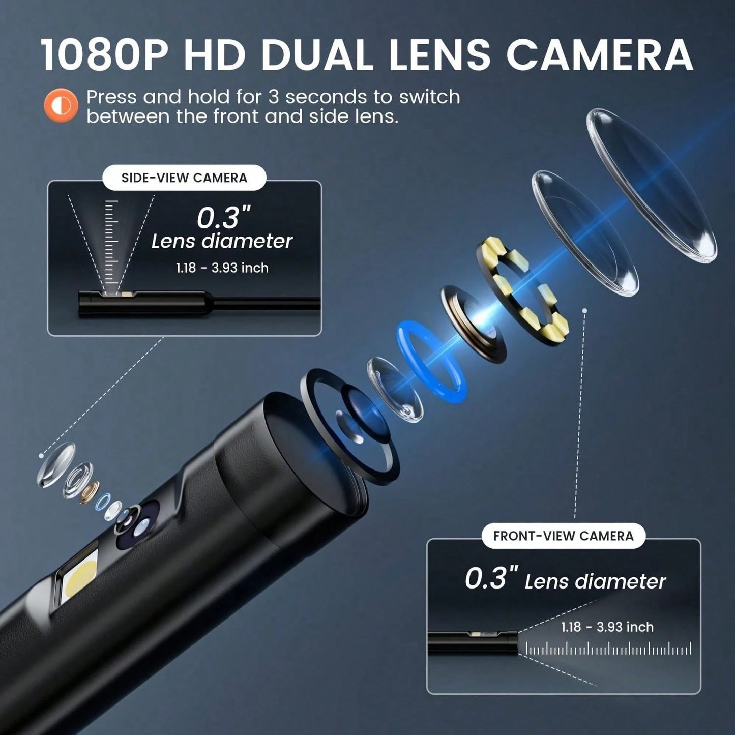 4.3″ Dual Lens Endoscope Inspection Camera with LED Light