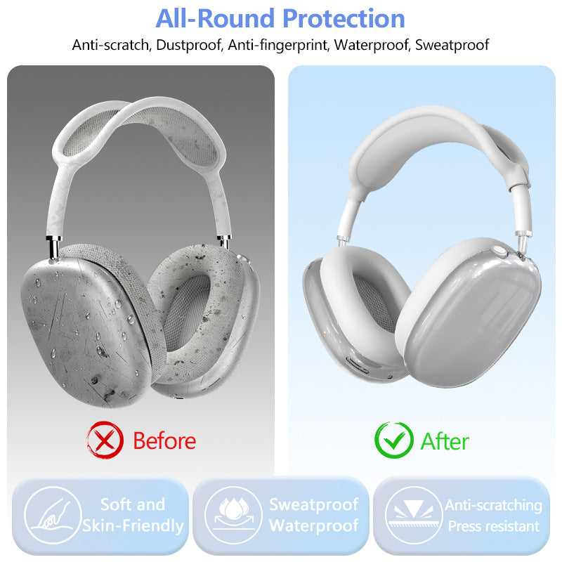 Premium Protective Cover Set for AirPods Max – Silicone Ear Cushions & Clear TPU Case with Headband Cover