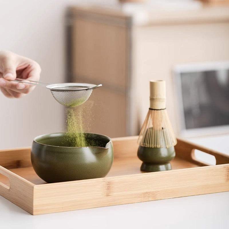 Matcha Tea Set – Bamboo Whisk, Bowl & Fine Mesh Strainer