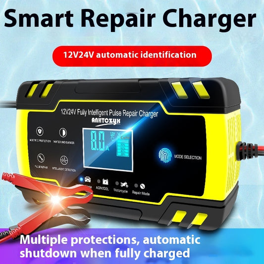 12V/24V Smart Battery Repair Charger with LCD Display – Automatic Pulse Repair, Fast & Safe Charging