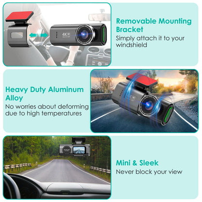 “4K Dual Channel WiFi Dash Cam with Front & Rear Camera”