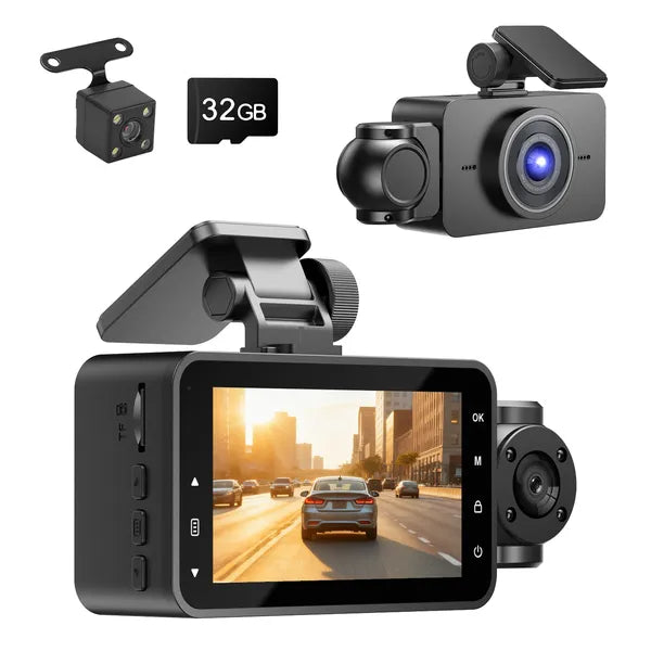 3-Channel Full HD Car Dash Cam with Night Vision & Motion Detectionn