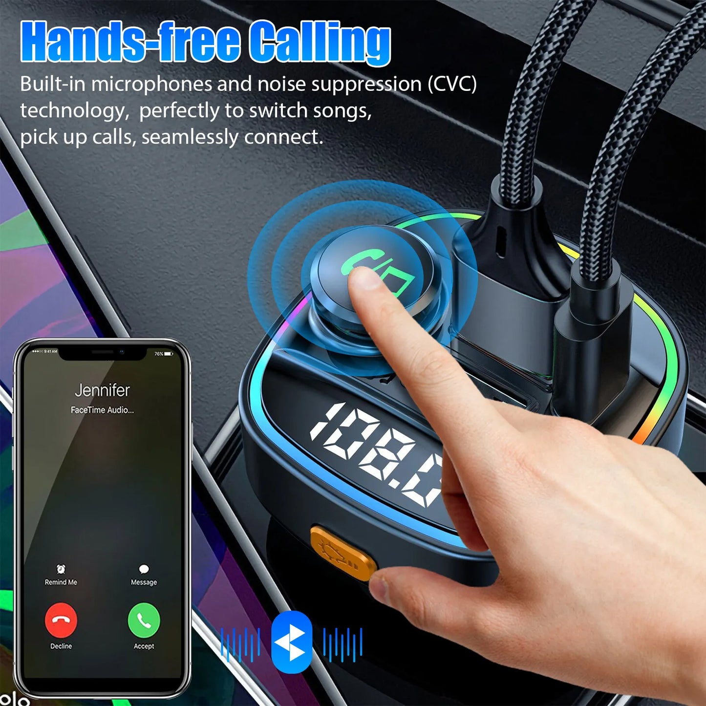 Bluetooth 5.0 Car FM Transmitter with PD Fast Charger