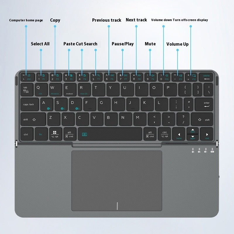 Wireless Foldable Bluetooth Keyboard with Touchpad & Stand Case