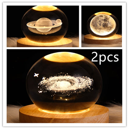 3D Moon & Galaxy Crystal Ball LED Lamp