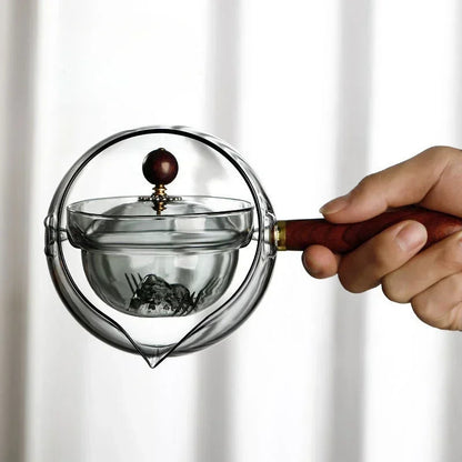 Heat-Resistant Rotating Glass Teapot with Infuser