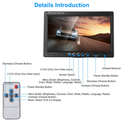 “7" HD Waterproof Car Rear View Camera Monitor System”