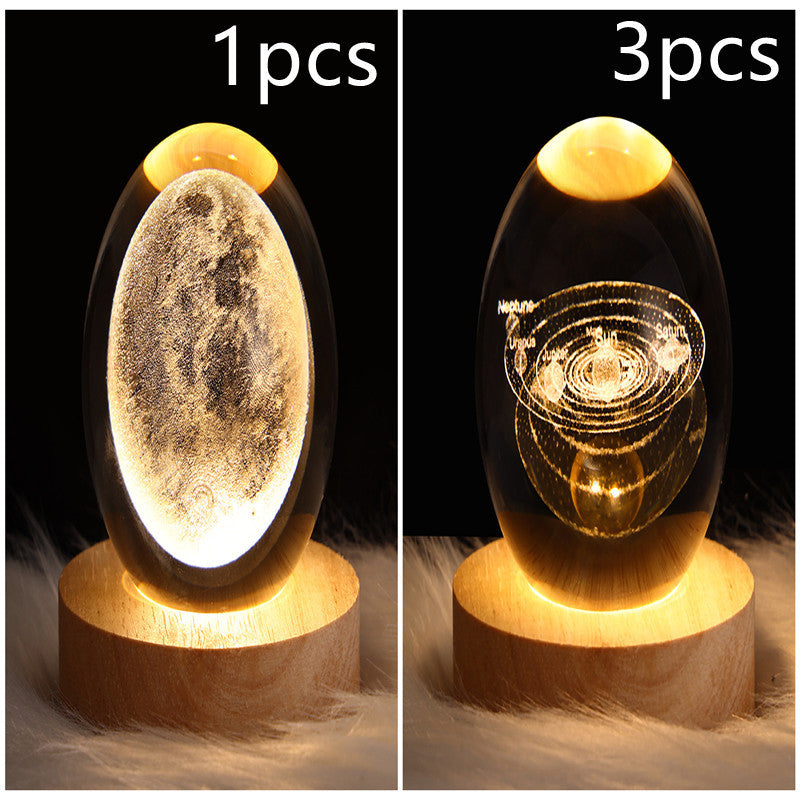 3D Moon & Galaxy Crystal Ball LED Lamp