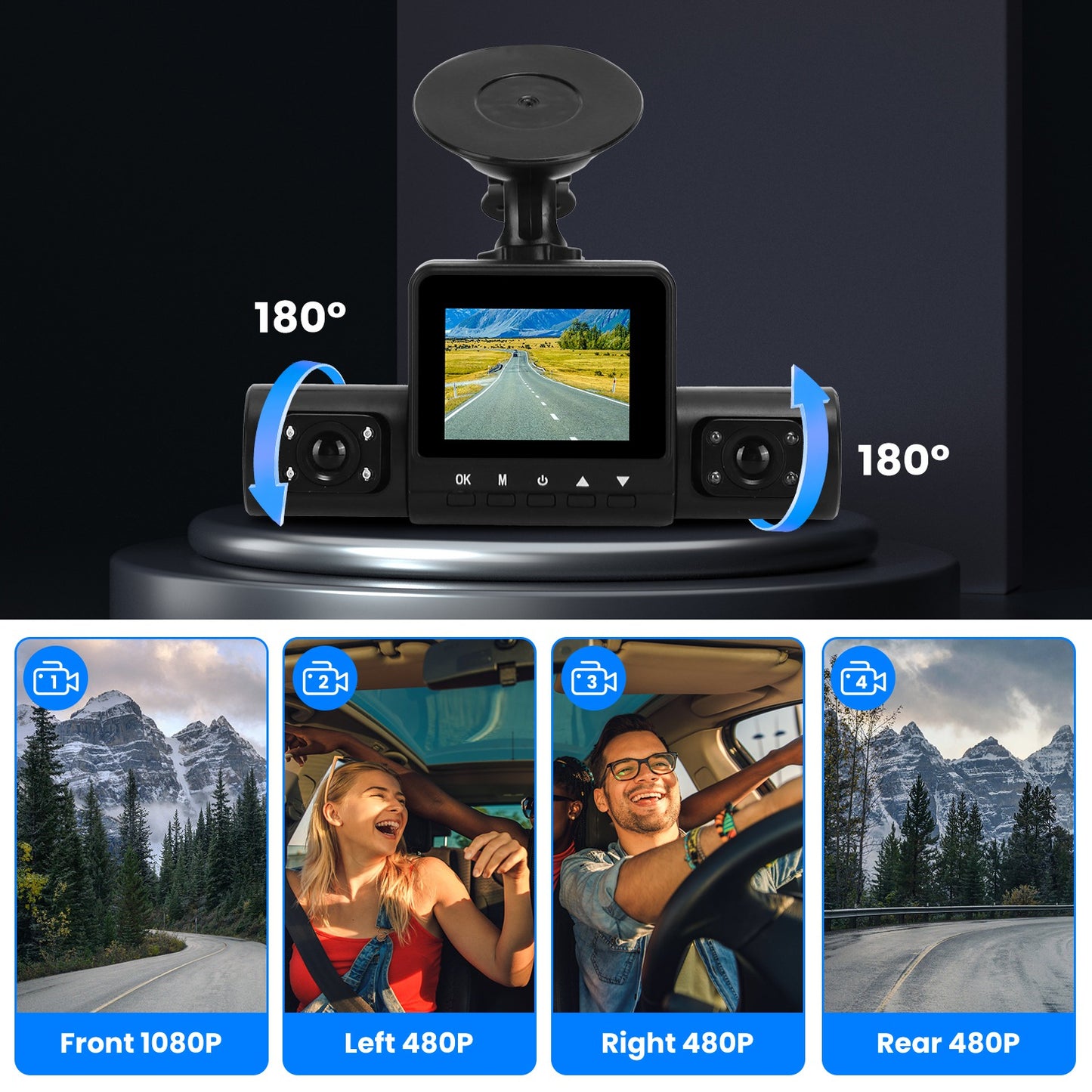 “360° 4-Channel FHD Car Dash Cam with Night Vision”