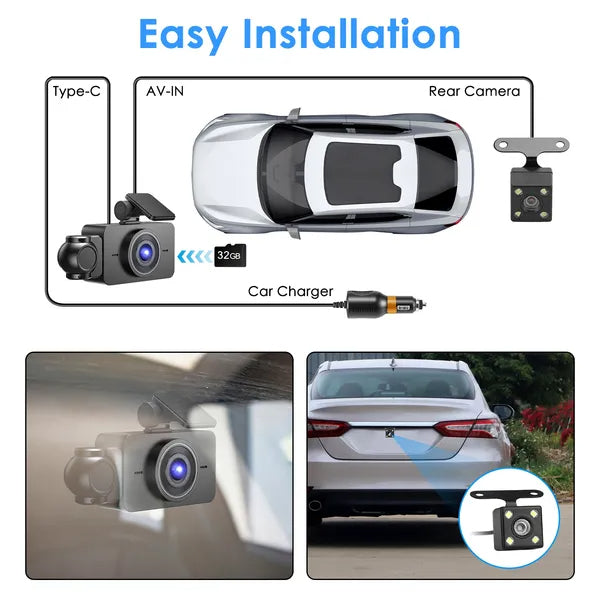 3-Channel Full HD Car Dash Cam with Night Vision & Motion Detectionn