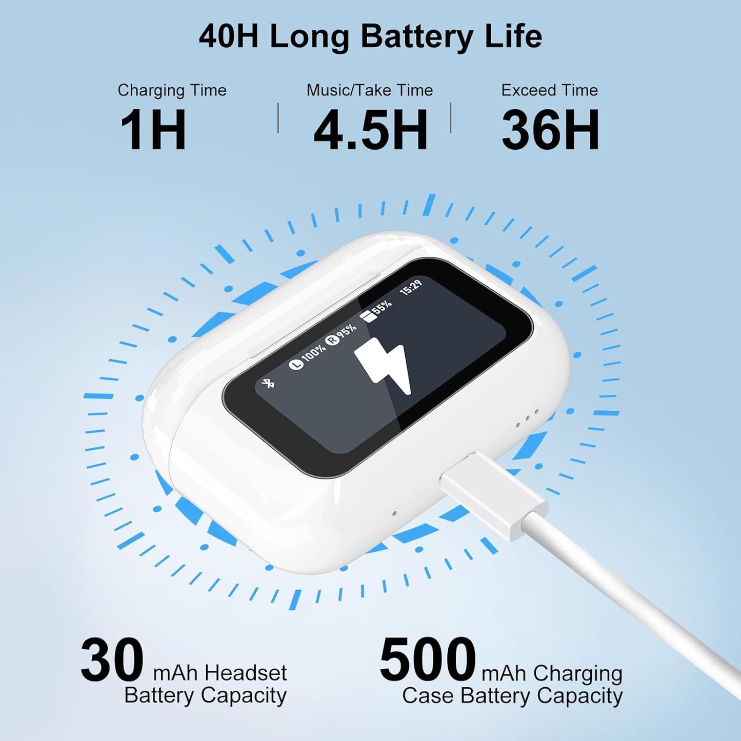 Smart Touch Screen Wireless Earbuds – ANC & Hi-Fi Sound