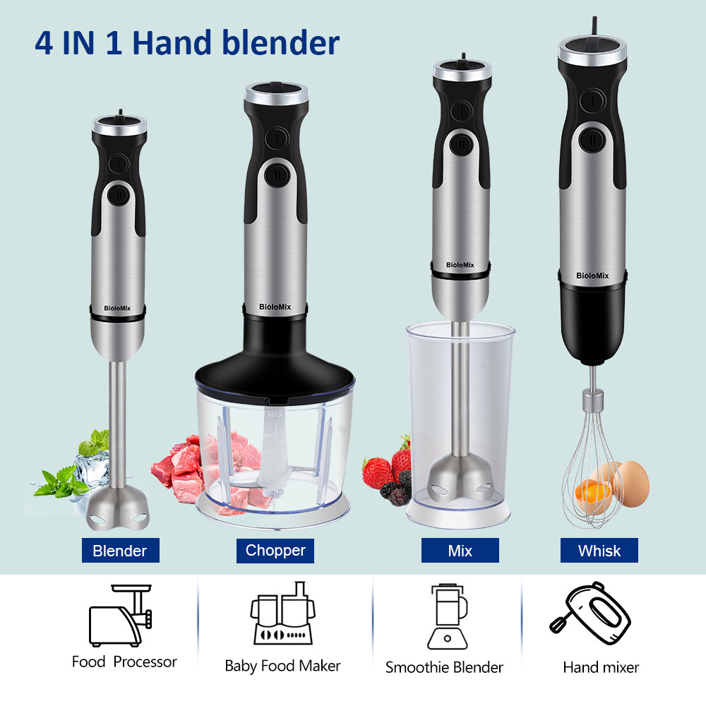 3-in-1 Handheld Immersion Blender Set – Mixer, Chopper & Whisk Attachment