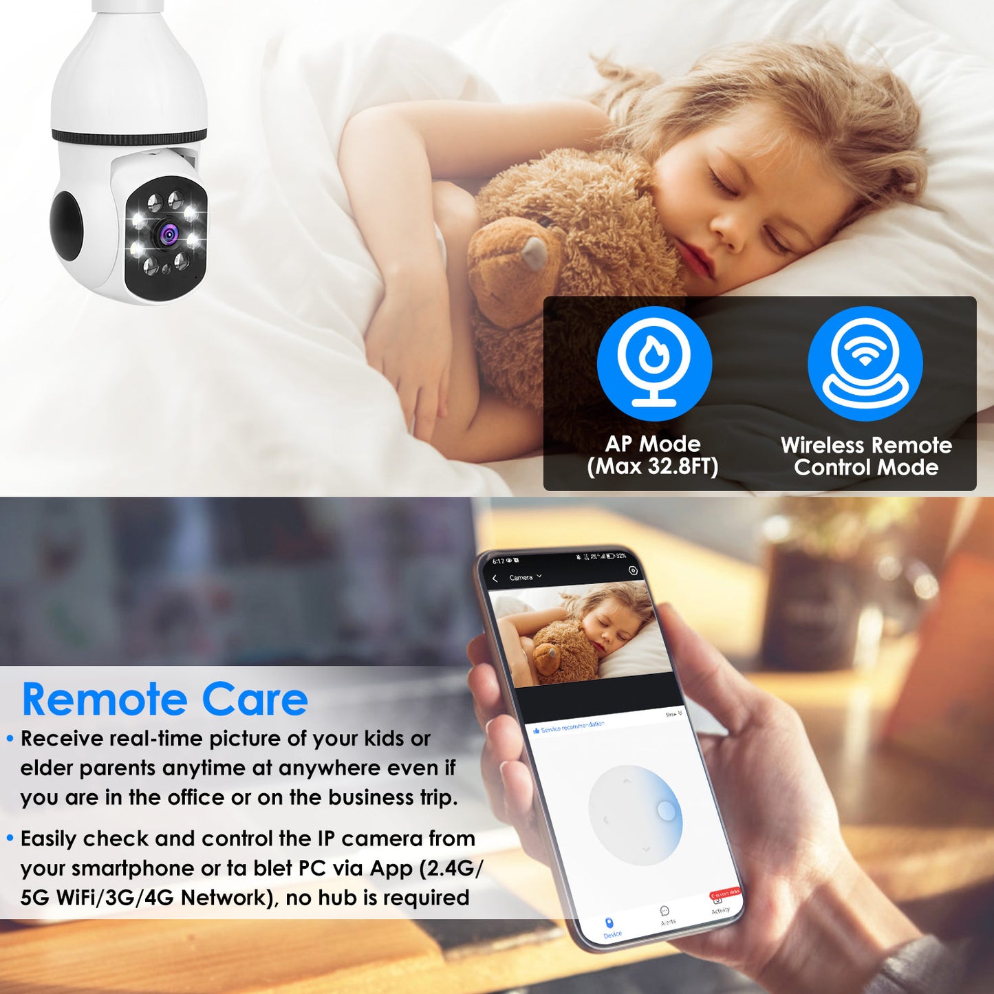 Smart WiFi Light Bulb Camera – 1080P