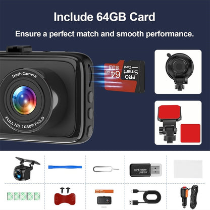 1080P Dual Dash Cam – Front & Rear Car Camera with G-Sensor