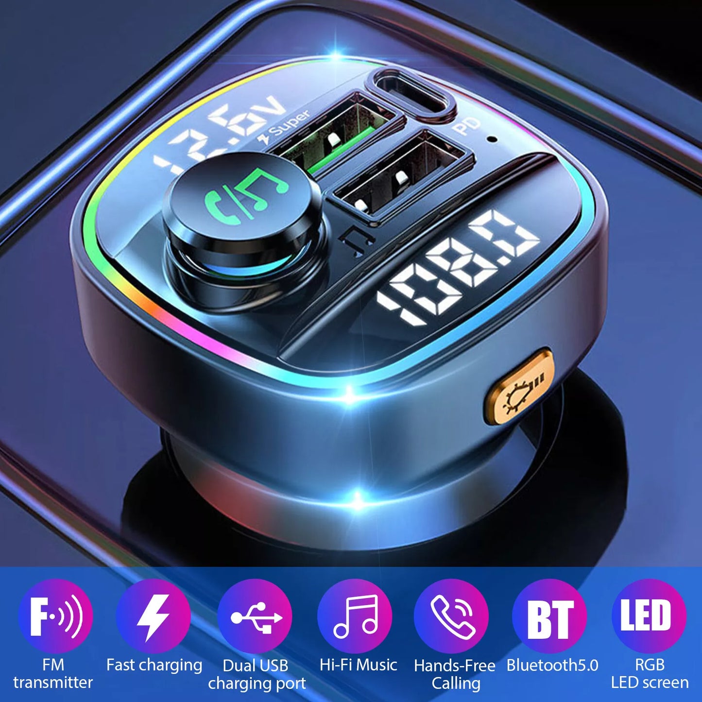 Bluetooth 5.0 Car FM Transmitter with PD Fast Charger