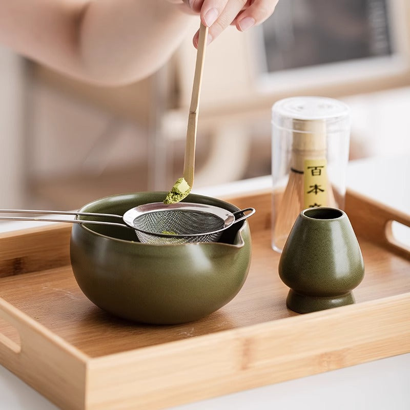 Matcha Tea Set – Bamboo Whisk, Bowl & Fine Mesh Strainer