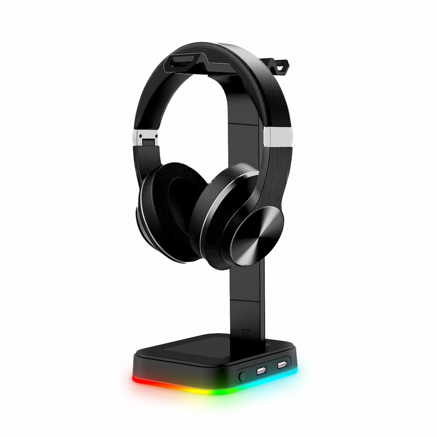 2-in-1 RGB Gaming Headphone Stand with Power Strip – Desktop Headset Holder, USB Charging & LED Light Base