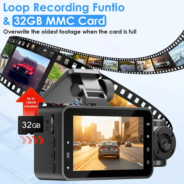 3-Channel Full HD Car Dash Cam with Night Vision & Motion Detectionn