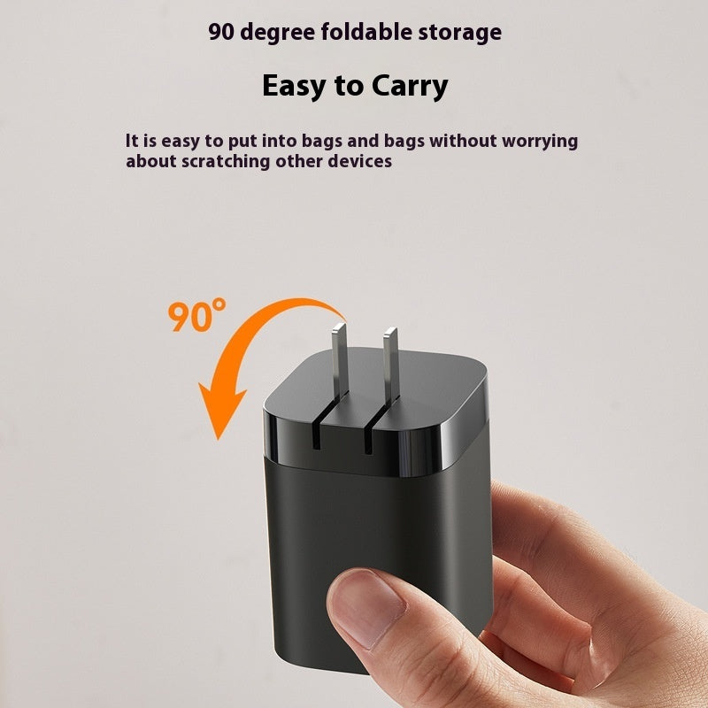 65W Fast Charger with Retractable Cable – USB-C & USB-A Compact Travel Charger