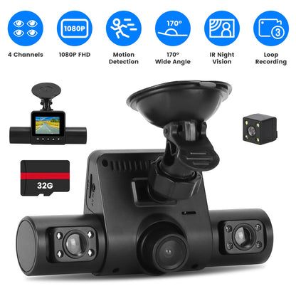 “360° 4-Channel FHD Car Dash Cam with Night Vision”