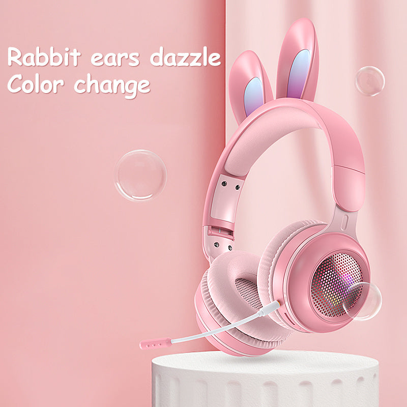 Cute LED Bunny Wireless Headphones Kids Rabbit Ear Wireless