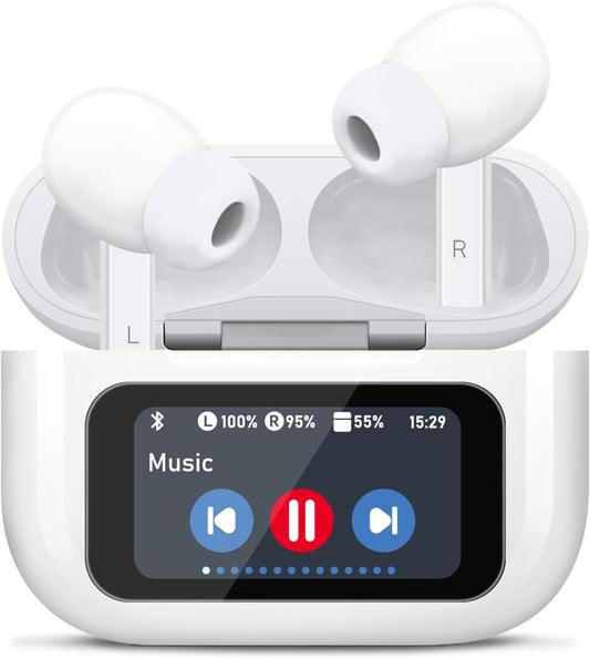Smart Touch Screen Wireless Earbuds – ANC & Hi-Fi Sound