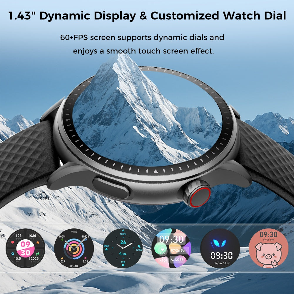 “Round AMOLED Smartwatch – 1.43″ HD, 3ATM Waterproof, Heart Rate Monitor”