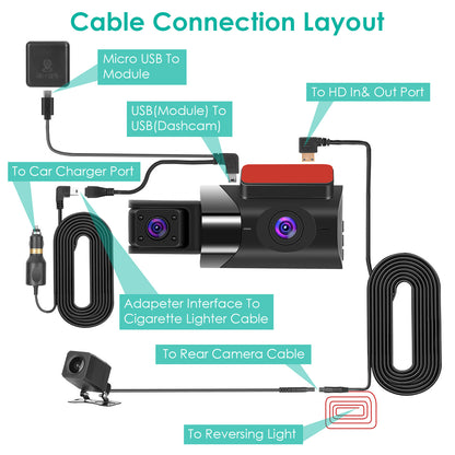 2K 3-Channel Car Dash Cam with GPS & Night Vision