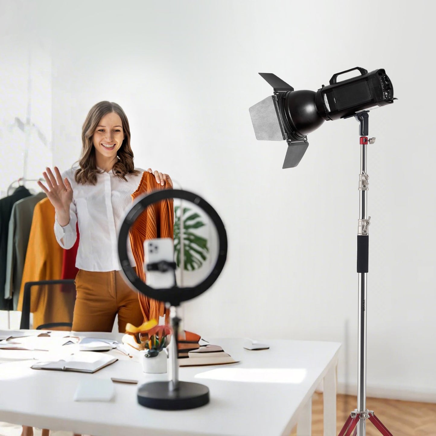 Heavy Duty Light Stand With Casters Max Height 10.5ft/320cm Tripod Stand