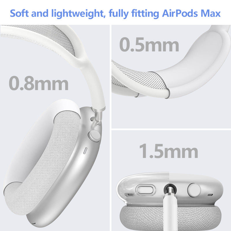 Premium Protective Cover Set for AirPods Max – Silicone Ear Cushions & Clear TPU Case with Headband Cover