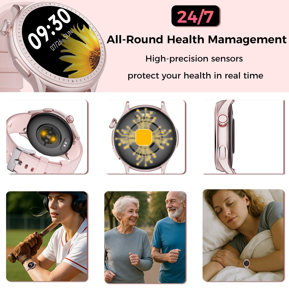 “Round AMOLED Smartwatch – 1.43″ HD, 3ATM Waterproof, Heart Rate Monitor”