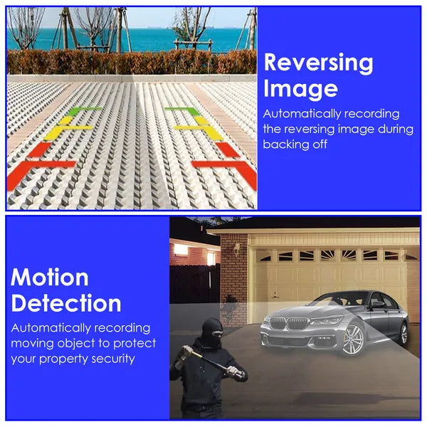 3-Channel Full HD Car Dash Cam with Night Vision & Motion Detection