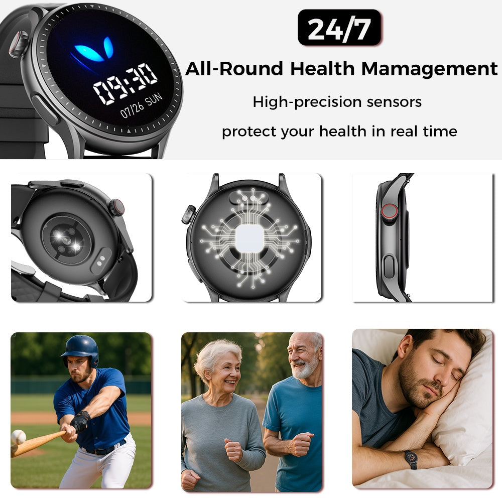 “Round AMOLED Smartwatch – 1.43″ HD, 3ATM Waterproof, Heart Rate Monitor”