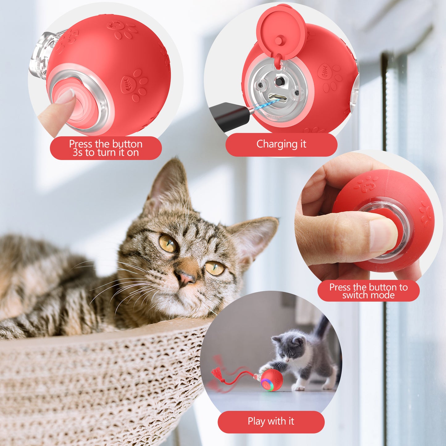 Intelligent Gravity Cat Toy Ball Strap Electric Rope Cat Teaser Toy Cat Toy