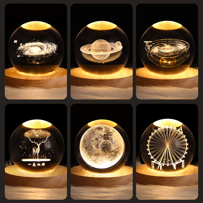 3D Moon & Galaxy Crystal Ball LED Lamp